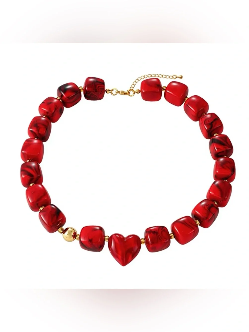 NEW! Trendy Red Heart Beaded Necklace 🍷 B1-69 - Picture 5 of 7